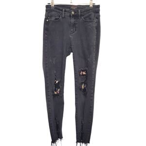 Judy Blue Black Skinny Jeans 3/26 Leopard Patch Destroyed Mid‑Rise JB821688k